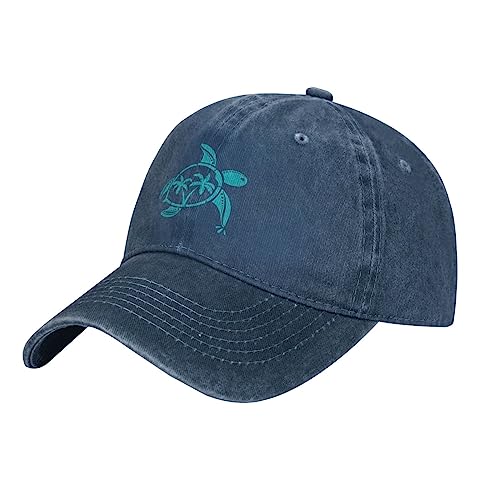 Wisedeal Womens Sea Turtle Hat for Men Women Adjustable Vintage Distressed Washed Baseball Cap for Turtle Lovers Navy