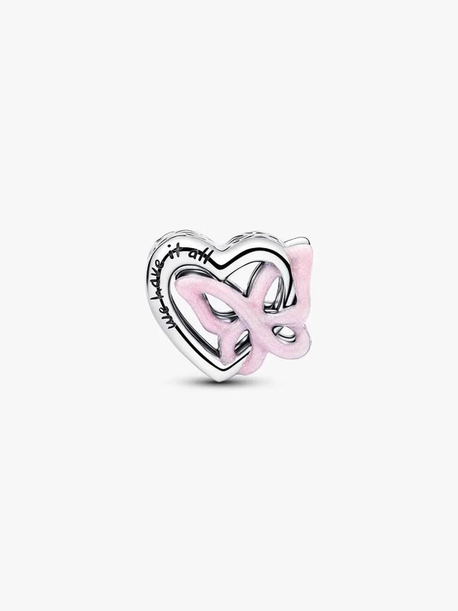 PANDORA Ciondolo a forma di cuore intrecciato e farfalla, in argento sterling 925, con smalto rosa, incisione Insieme abbiamo tutto, compatibile Moments, 794475C01