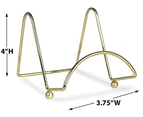 Banberry Designs Wire Easel Display Stand Plate Holders - Smooth Brass Metal With Feet - 4 Inch - Set Of 3 #TOP5