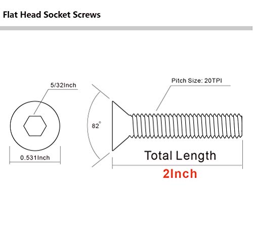 1/4-20 X 2" Flat Head Socket Cap Screws, Allen Socket Drive, Stainless Steel 18-8 (304), Full Thread, Bright Finish, 25 Pcs #TOP1