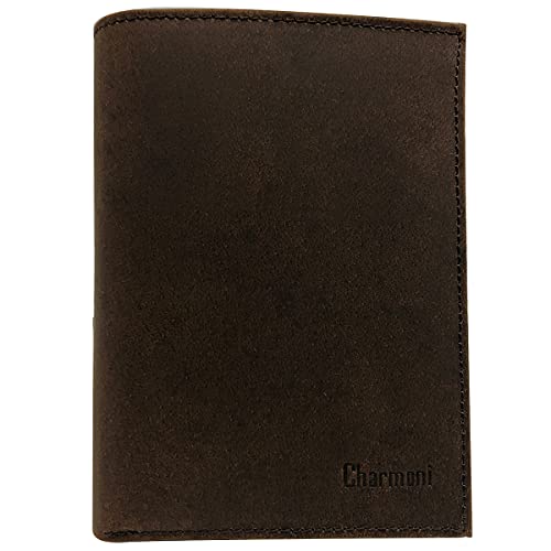 Charmoni - 6V - Grand Portefeuille Homme - Portefeuille Homme Grand Classique - Portefeuille Homme Grande Taille - Portefeuille Homme Cuir véritable - Portefeuille RFID (Vintage Nubuck 6v Brun)