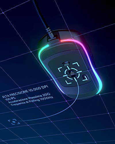 AUKEY Knight Mouse da Gioco, Mouse Gaming RGB con 10000 DPI, 8 Pulsanti Programmabili, Effetti di Illuminazione RGB, Macro, Mouse da Gioco Filo con Pulsante di Fuoco per PC e Mac