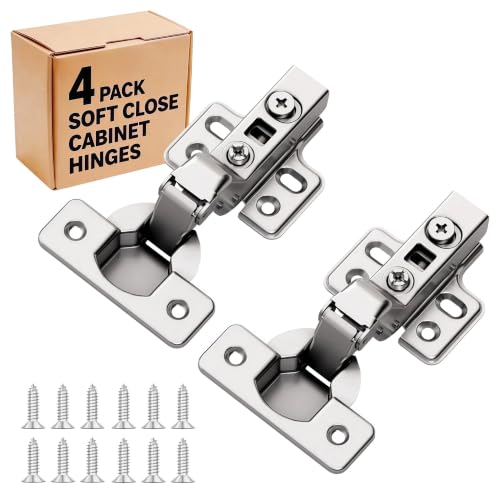 Luokim 4Pcs Frameless Inset Cabinet Hinges Soft Close European Concealed Hinges with 50% Faster Install & Clip-On Plate 105 3D Adjustment Heavy Duty Cabinet Door Hinges for Frameless Cabinets