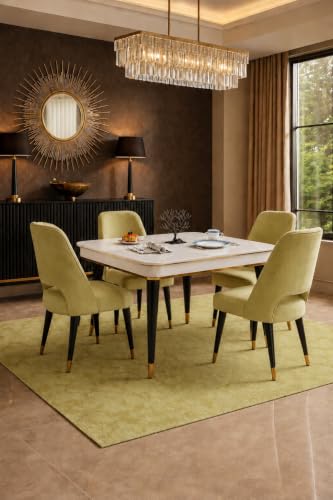 Image of WOODEN SPACE 4 Seater Wooden Dining Table Set | Urban Marble Top Dining Table with Chairs for Dining Room & Kitchen (Modern Vintage Light Green) (42 x 42 x 30 inch)