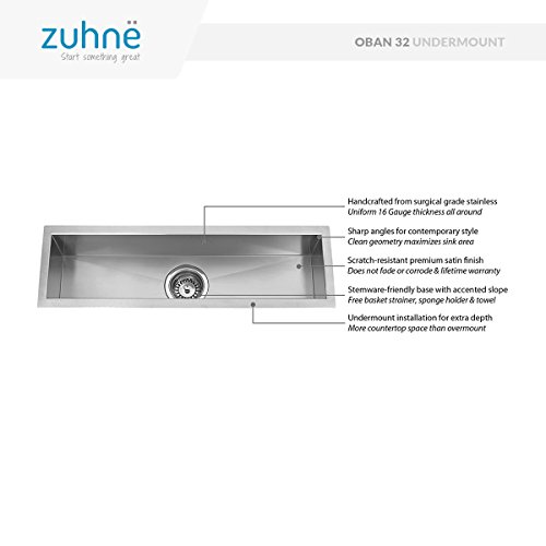 Oban 32 Inch Undermount 16 Gauge Stainless Steel Trough Wet Bar Or Prep Sink By Zuhne #TOP1