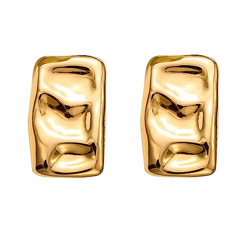 Chunky 14K Gold Plated Rectangle Stud Earrings for Women, Dainty Thick Stud Earrings, Minimalist Geometric Earrings for Women
