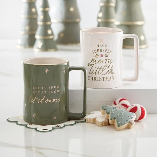 Image of Santa Barbara Design Studio Holiday Ceramic Mug with Gold Foil Detail, 16-Ounce, Green /Let It Snow