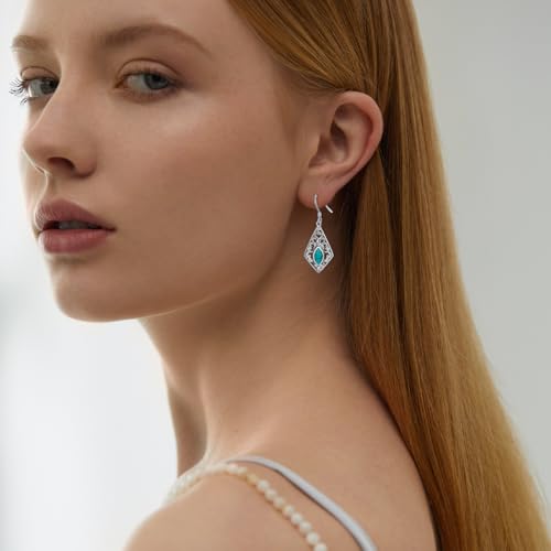 Boucles d'oreilles turquoise argent 925 anti-allergie pendantes légères - 2