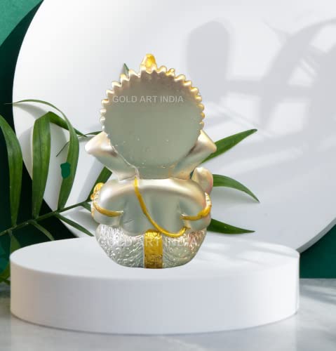 Gold Art India 999 Silver Plated Ganesha/Vinayaka/Vinayagar/Pillayar Idol Car Dashboard/Gifting/Home & Office Decor 3.5 inches (Silver) (Silver Matte), Idol