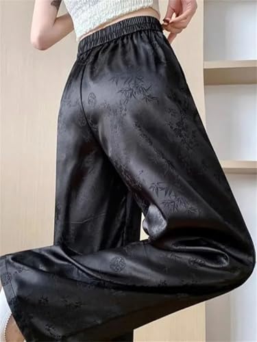 Women Satin Loose Straight Pants Summer Casual High Waist Trousers Vintage Wide Leg Pant4