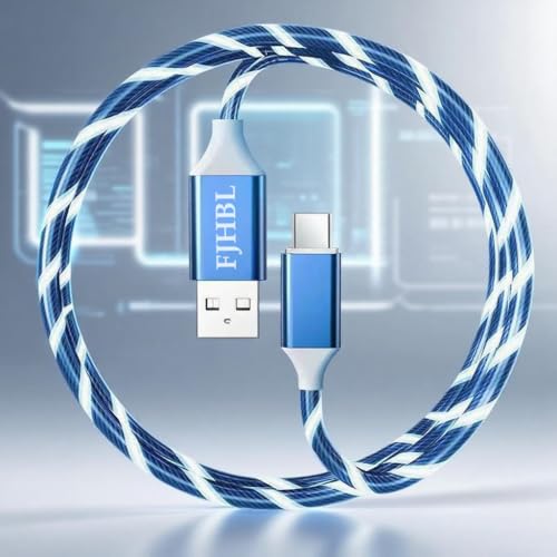 Image of USB A to USB Type C Android Charger Cable Fast Charging High Data Speed Light Up LED Current Flowing to Be a Night Light Compatible with All Type C Device-USB A to C Blue /39 Inch.