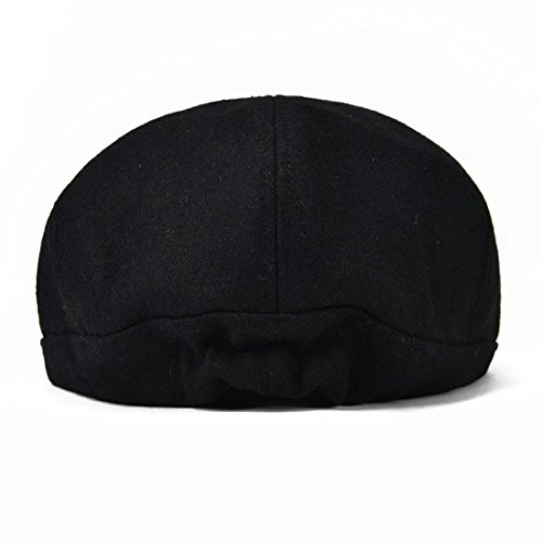 VOBOOM Men Wool Blend 8 Panel Newsboy Cap Herringbone Cabbie Flat Tweed Hat (Black) - Thumbnail 3