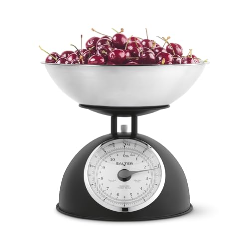 Balance de Cuisine Mécanique Intemporelle Salter – Bol de 2L Compatible Lave-Vaisselle, Cadrans Faciles à Lire, Grands Chiffres, Sans Piles, Design Rétro,...