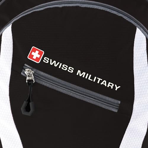 Image of SWISS MILITARY PRIME 16L Black Laptop Backpack, Fits Up to 15.6 Inch Laptop, Padded Laptop Compartment, Quick Access Pocket, Polyester Bottle Holder, Unisex Travel Bag