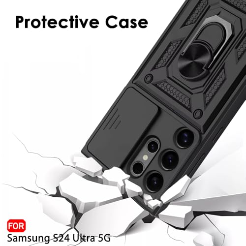 Image of TheGiftKart Tough Armor Bumper Back Cover Case for Samsung Galaxy S24 Ultra 5G | Sliding Camera Cover, KickStand & Ring Holder | 360 Degree Protection Back Case for Samsung S24 Ultra (PC & TPU, Black)