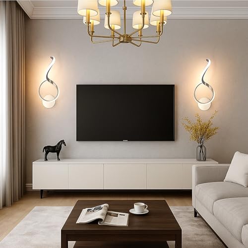 Image of SINOMAN Elegant LED Wall Light Spiral Design Metal Acrylic Gold Finsih Long-Lasting 3 in 1 Color Changing Energy Efficient Lighting Lamp for Bedroom, Living Room, Dining Area, Modern Home Decor