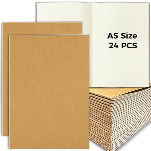DWIYITTN A5 Cahiers Page Blanche, Lot of 24 Carnet de notes à Couverture Kraft, Bloc Note Vierge 60 Page/30 Feuillets Cahier Blanc Carnets de Dessin pour...