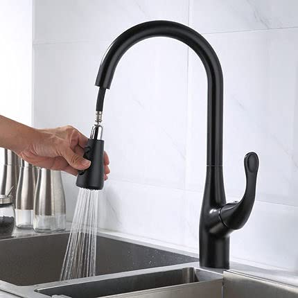 ZYCHSJXA Commercial Kitchen Sink Faucet - Pull Out Black & Chrome Mixer Tap, 360° Rotation, Single Handle Bar Farmhouse Design, Stylish Fixture