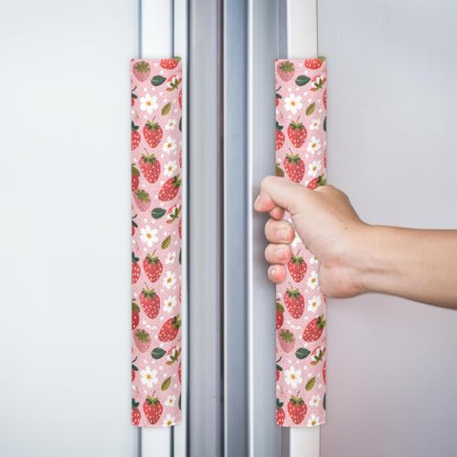 Image of Pardick Refrigerator Door Handle Covers Set of 2, Fruits Strawberries Fridge Handle Covers Appliance Handle Covers Protector for Microwave Oven Stove Dishwasher, Keep Your Kitchen Appliance Clean