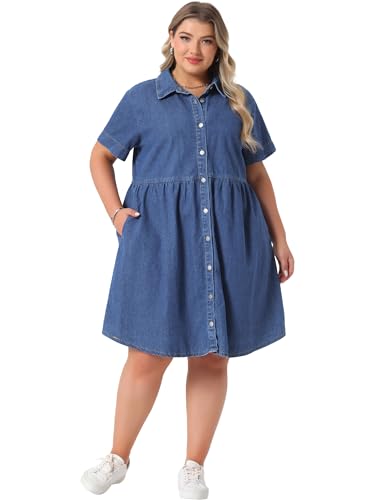 Image of Agnes Orinda Denim Dress for Women Plus Size Button Down Babydoll Sundress Jean Dress with Pockets 2026 Vacation