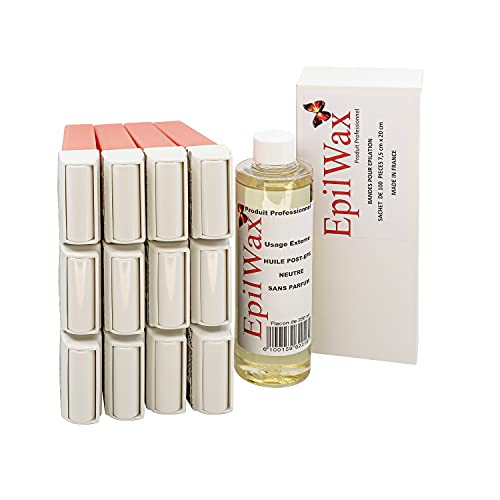EpilWax - Lot de 12 x Roll On Cire Epilation à la Rose + 100 x Bandes d'Épilation + Huile après Épilation - Jambes, Aisselles, Corps - Facile à étaler et...