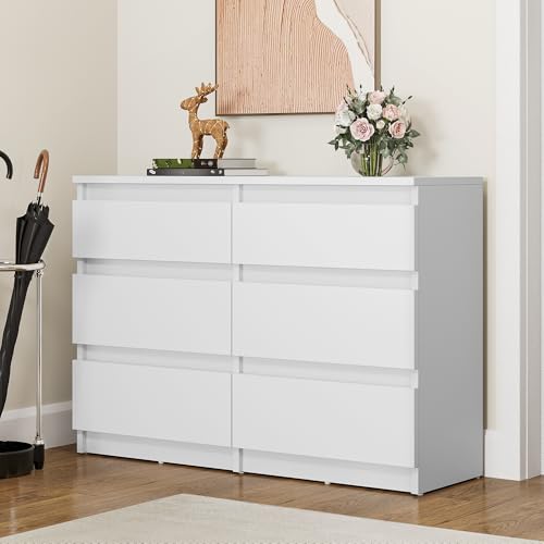 YITAHOME Cassettiera 6 cassetti, Comò con 6 cassetti, Comò in Legno, Cassettiera Cameretta, Mobiletto con Cassetti per Soggiorno, Camera da Letto, Corridoio, Studio, 100x30x70 cm (Bianco)