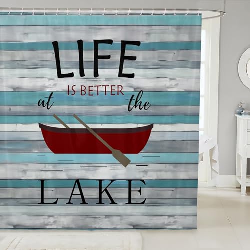 Lake House Shower Curtain, Lake Paddle Boat Bathroom Shower Curtain