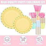 Yaomiao 336 Pcs Plates and Napkins Party Supplies Disposable Dinnerware Set Scalloped Plates Cups Napkin with Plastic Forks Knives Spoons Serve 48 Guests for Birthday Wedding (Rainbow,Classic) - Image 3