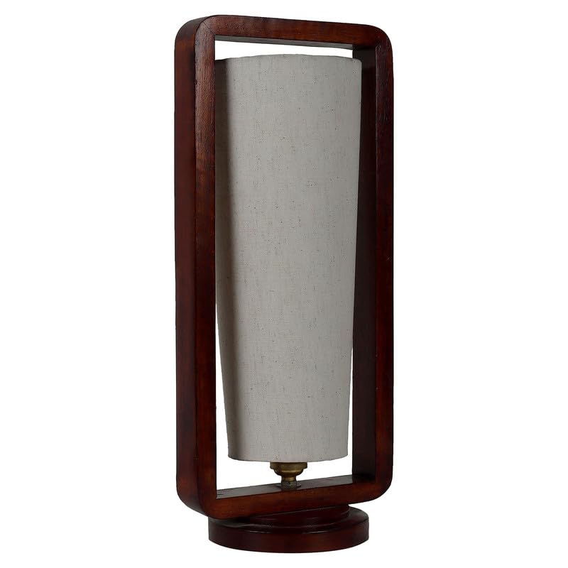 Image of tu casa Table Lamps with Mango Wood Base & Flex Cotton Shades for Home Decor, Bedrooms, Living Room, Gifting, Diwali Decoration, Dining Space, Study Room, Hall (Height- 40cm) - Bulb not Included