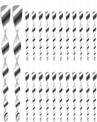 Vokvaktak 12Pcs Bird Reflective Scare Rods, Plastic Deterrent Devices for Outside Patio, House, Garden, Window to Keep Woodpecker Pigeon Away, Silver Hanging Wind Spinners Outdoor Decor