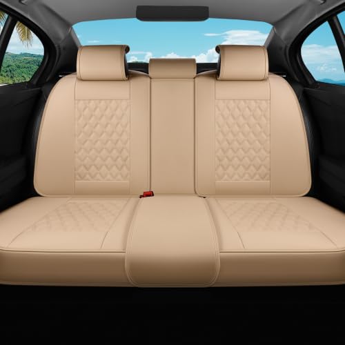 Image of Coverado Rear Seat Covers, Soft Waterproof Faux Leather Rear Protectors for Sedan SUV Truck, Minimalist Comfortable Anti-Stain Interior - Beige