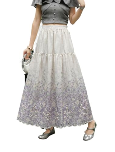 Jupe à fleurs brodée à coupe évasée jupe longue tendance pour femmes