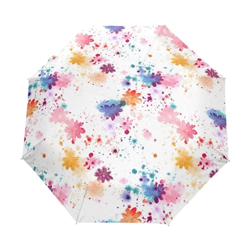 Parapluie compact automatique fleurs aquarelle pour protection efficace en voiture et sac