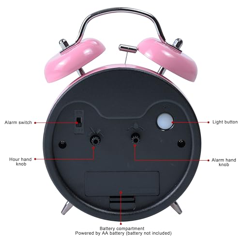 Image of AYRELY Super Loud Alarm Clock for Heavy Sleepers Adults,Twin Bell Retro 4 Inch Silent Non-Ticking Quartz with Backlight, Metal dial, Alarm Clocks for Bedrooms Bedside(3D Dial - Pink)