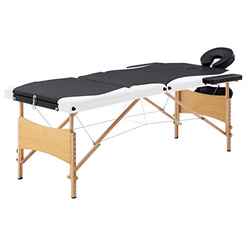 aphrophina Comfortable and Portable Foldable Massage Table with 3 Zones, Adjustable Height, Faux Leather Upholstery, Black and White