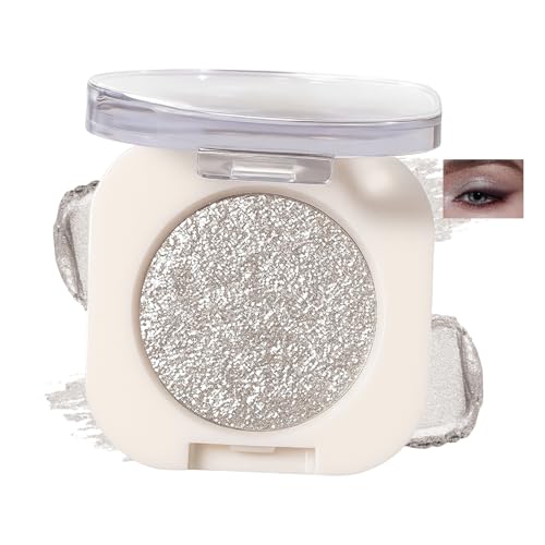 Silver Glitter Eyeshadow, Single Pressed Powder, Shiny Shimmer Finish, Highly Pigmented & Blendable, Waterproof & Long-Lasting, Travel-Friendly for Women