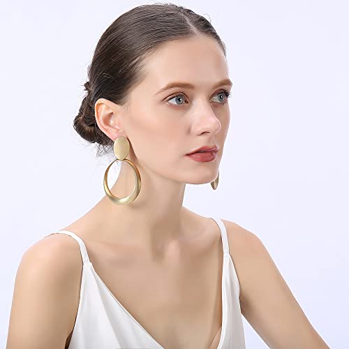 Matte Gold Big Hoop Clip On Earrings For Women Disc Dangle Clip Earrings For Women Girls Gift #TOP1