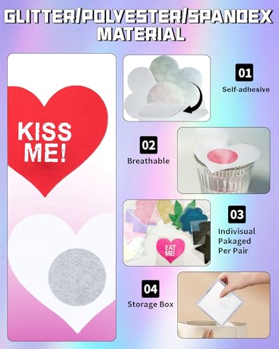 Image of CICKEE Pasties Sexy Nipple Covers 9 Pack Fun Pasty Pack for Rave Party Goth Lingerie Heart X Breast Petals with Words