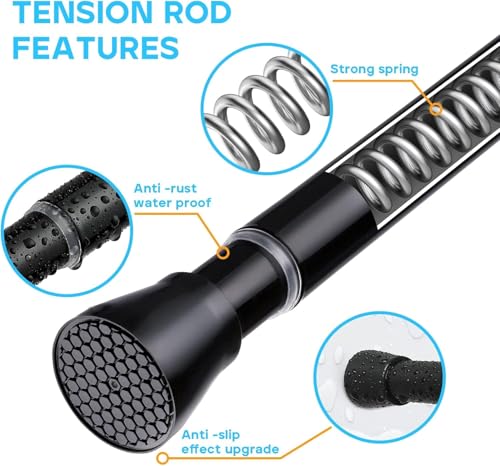 Image of 2 Pack Black Small Tension Curtain Rod 16-26 Inch | 7 /8 inch inch Adjustable Short Curtain Rod No Drilling,Spring Curtain Rod for Windows Kitchen Closet Doorway