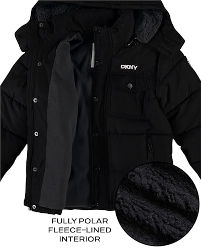 Image of DKNY Boys Puffer Jacket - Wind Water Resistant Polar Fleece Lined Boys Winter Coat - Cozy Kids Jacket with Sherpa Lined Hood