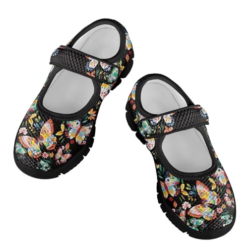 Forchrinse Pink Boston Terrier Floral Print Girls Dress Shoes Mary Jane Flats Pink for Kids and Toddler Size 11-2.5 School Uniform Sneakers Lightweight Walking Shoes