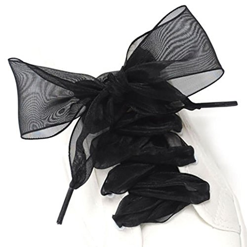 1 paire de lacets plats en organza pour chaussures de sport avec nœud 110 cm, Noir (Noir) - A2NKS59HD095BL811R Cover