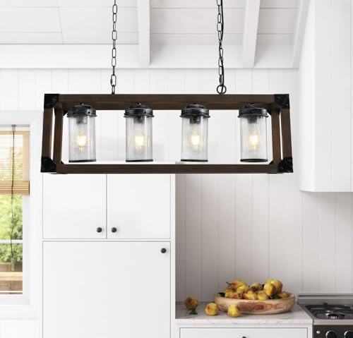 Lustre de ferme à 4 lampes et luminaire suspendu linéaire en métal noir