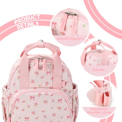 Image of Bluboon Toddler Backpack for Girls Boys 2-4 Cute 12 inch Preschool Kindergarten Backpacks Kids Daycare Bags School Travel (Pink bow flower 212-Pink, Age 2-4 (12 inch H not Fit A4 Folder))