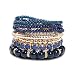 Stackable MultiLayer Bohemian Crystal Bead Bracelets Set for Women Handmade Colorful Gold Beads Natural Stone String Stretch Bangles Friendship Holiday Beach Anklets Jewelry 8 pieces-Dark Blue