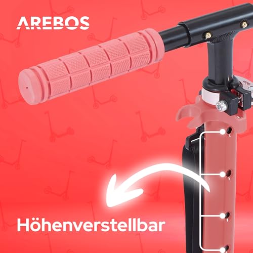 Arebos Cityroller Tretroller Rot Scooter h&ouml;henverstellbar | klappbar | inkl. Traggurt | XXL R&auml;der | Tritt-Bremse | f&uuml;r Kinder und Erwachsene | bis 100kg belastbar | Kickroller | Kickscooter