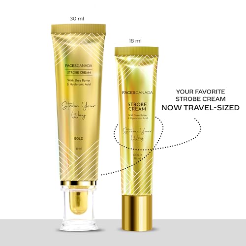 Image of FACES CANADA Strobe Cream Mini- Gold, 18ml | Primer + Highlighter + Moisturizer | Shea Butter & Hyaluronic Acid | Intense Hydration | Flawless Radiant Dewy Skin | Illuminating & Glowing Makeup Base