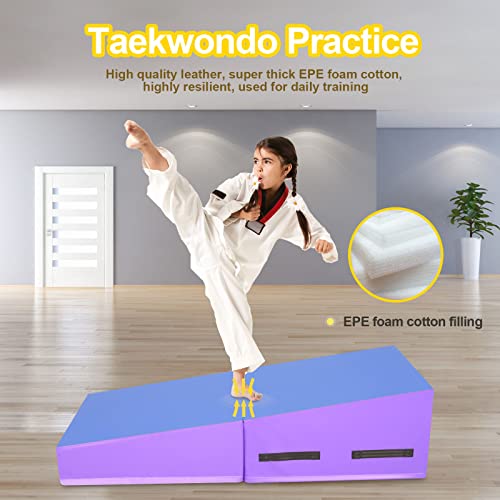 Incline Gymnastics Mat - 48"X24"X14" Tumbling Mats, Folding Fitness Tumbling Mat For Kids Girls Home Training Exercise, Gymnastics Gym Tumbling (Blue-Purple) #TOP3