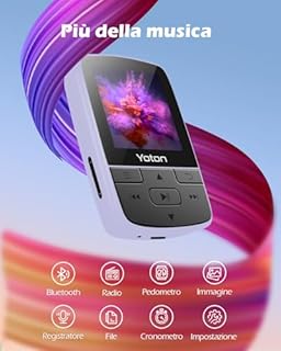 Bluetooth 5.2 MP3 Player, 64GB Portable Sports Music Clip, HiFi Audio, Independent Volume, FM Radio, with Headset, Supports up to 128GB, Viola