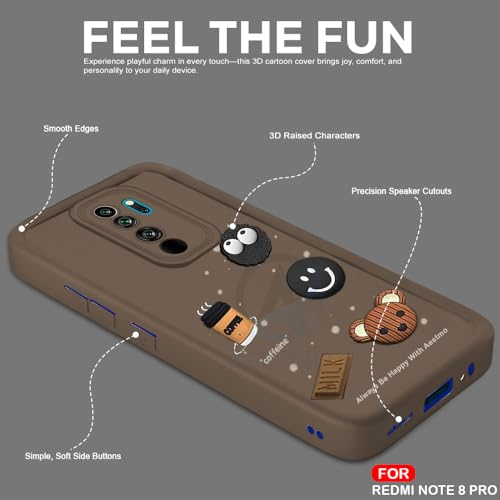 Image of AESTMO Back Case Cover for Redmi Note 8 Pro Cover | Cute Fun Cartoon 3D Ball | Coffee Silicone Case | Full Body Protection | Camera Protection Back Cover (Black)